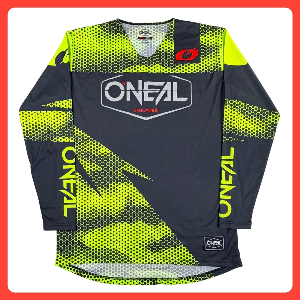 O'Neal Motocross Jersey Men XL Black Neon Yellow‎ Performance Hexagon Graphic MX
